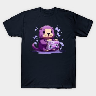 Cute sea otter listen music on the Purple tape cassette T-Shirt